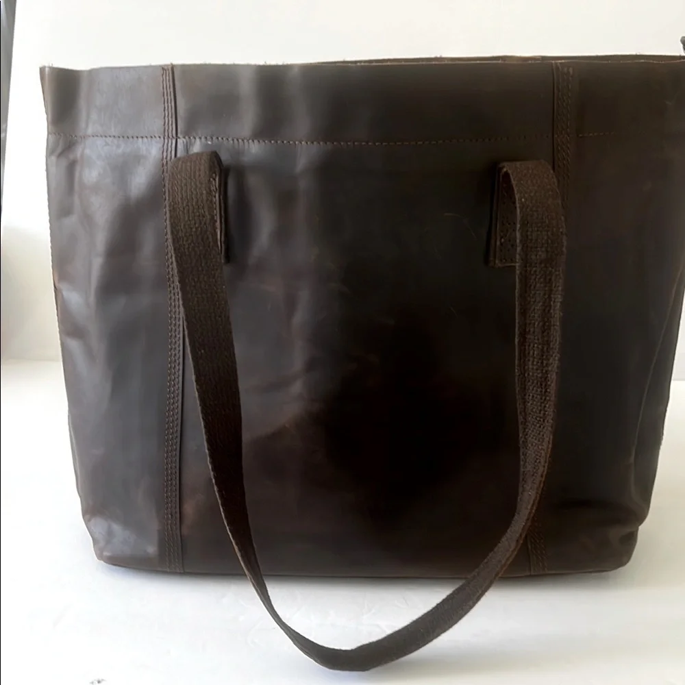 Love & Accompany Unisex Distressed Dark Brown Leather Tote Shoulder Handbag NEW - Picture 6 of 6